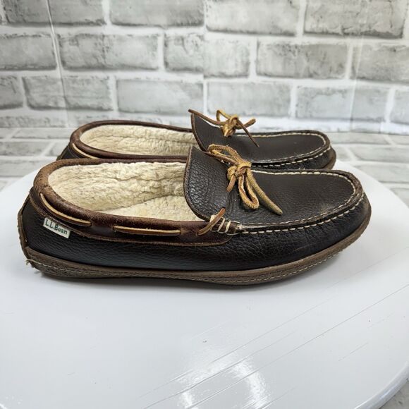 L.L. Bean Wicked Good Moccasin Slippers Leather Brown Mens Shoes Slip On Sz 9 M - Picture 12 of 12
